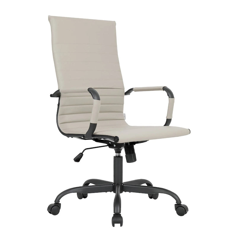 Fauteuil de bureau pivotant Harris en cuir côtelé, dossier haut réglable, structure en métal noir, idéal pour les réunions à domicile, les conférences et les travaux informatiques.