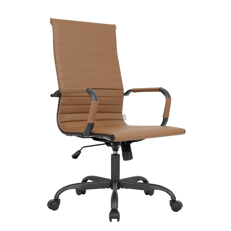 Fauteuil de bureau pivotant Harris en cuir côtelé, dossier haut réglable, structure en métal noir, idéal pour les réunions à domicile, les conférences et les travaux informatiques.