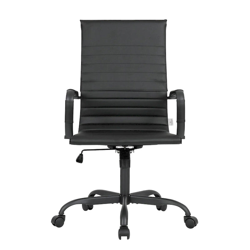 Fauteuil de bureau pivotant Harris en cuir côtelé, dossier haut réglable, structure en métal noir, idéal pour les réunions à domicile, les conférences et les travaux informatiques.