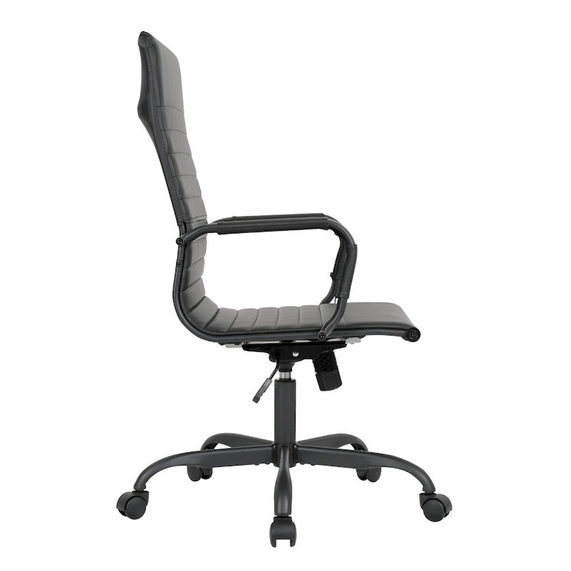 Fauteuil de bureau pivotant Harris en cuir côtelé, dossier haut réglable, structure en métal noir, idéal pour les réunions à domicile, les conférences et les travaux informatiques.
