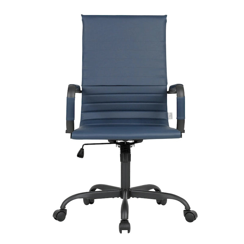 Fauteuil de bureau pivotant Harris en cuir côtelé, dossier haut réglable, structure en métal noir, idéal pour les réunions à domicile, les conférences et les travaux informatiques.