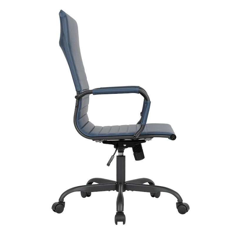 Fauteuil de bureau pivotant Harris en cuir côtelé, dossier haut réglable, structure en métal noir, idéal pour les réunions à domicile, les conférences et les travaux informatiques.