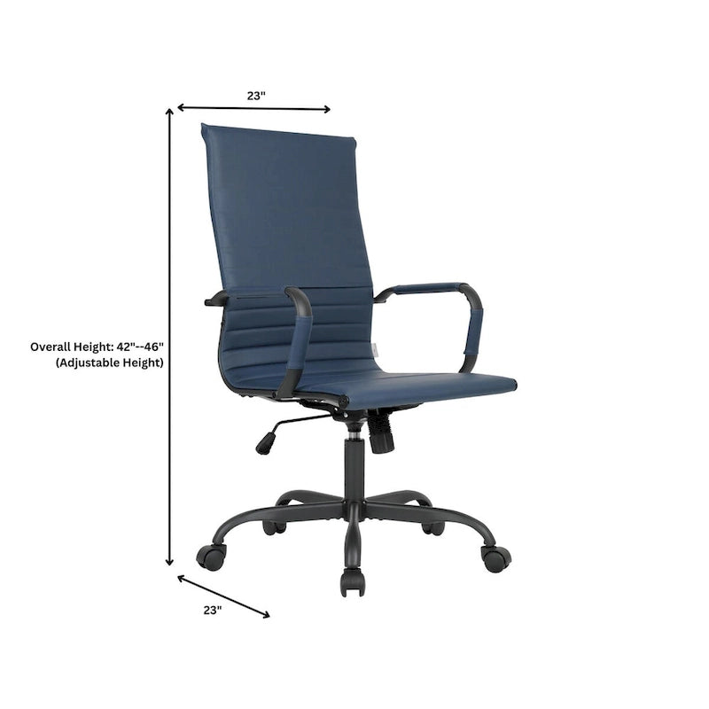 Fauteuil de bureau pivotant Harris en cuir côtelé, dossier haut réglable, structure en métal noir, idéal pour les réunions à domicile, les conférences et les travaux informatiques.