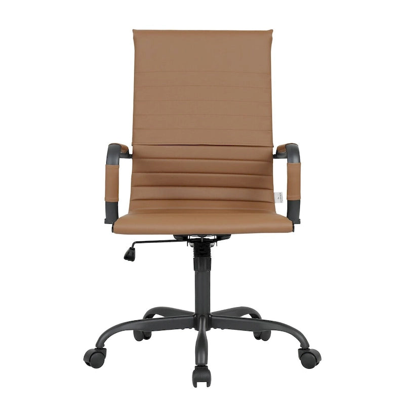 Fauteuil de bureau pivotant Harris en cuir côtelé, dossier haut réglable, structure en métal noir, idéal pour les réunions à domicile, les conférences et les travaux informatiques.