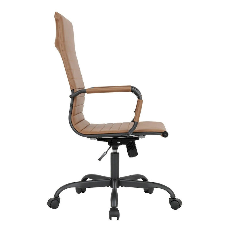 Fauteuil de bureau pivotant Harris en cuir côtelé, dossier haut réglable, structure en métal noir, idéal pour les réunions à domicile, les conférences et les travaux informatiques.