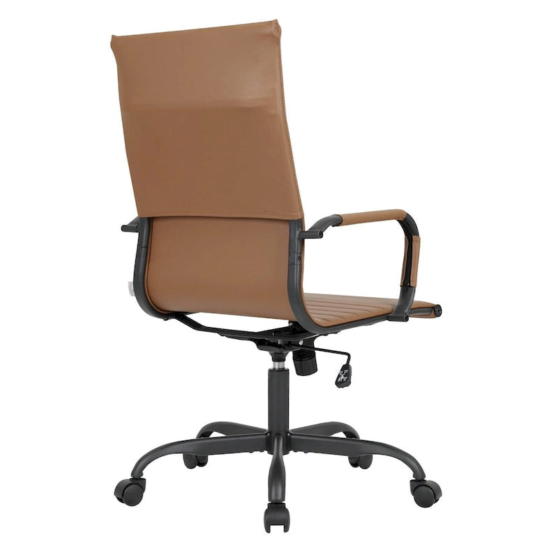 Fauteuil de bureau pivotant Harris en cuir côtelé, dossier haut réglable, structure en métal noir, idéal pour les réunions à domicile, les conférences et les travaux informatiques.