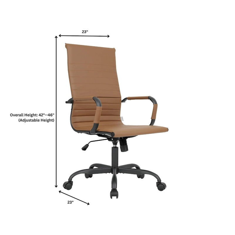 Fauteuil de bureau pivotant Harris en cuir côtelé, dossier haut réglable, structure en métal noir, idéal pour les réunions à domicile, les conférences et les travaux informatiques.