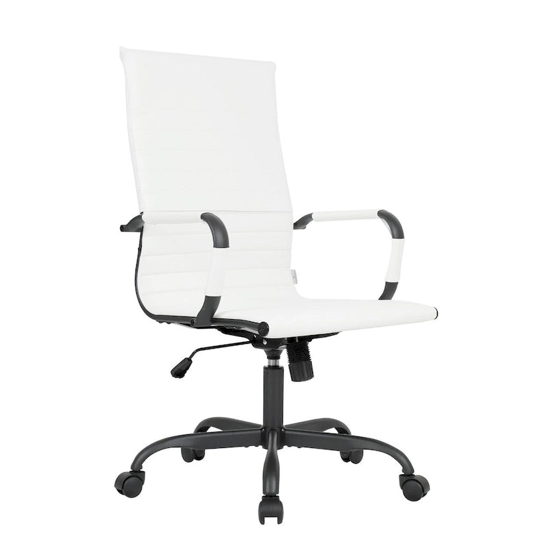 Fauteuil de bureau pivotant Harris en cuir côtelé, dossier haut réglable, structure en métal noir, idéal pour les réunions à domicile, les conférences et les travaux informatiques.