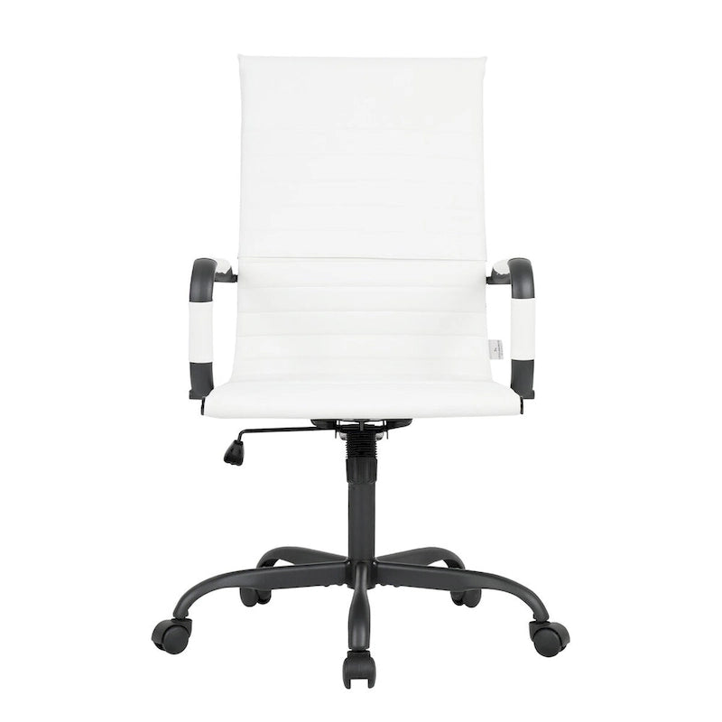 Fauteuil de bureau pivotant Harris en cuir côtelé, dossier haut réglable, structure en métal noir, idéal pour les réunions à domicile, les conférences et les travaux informatiques.
