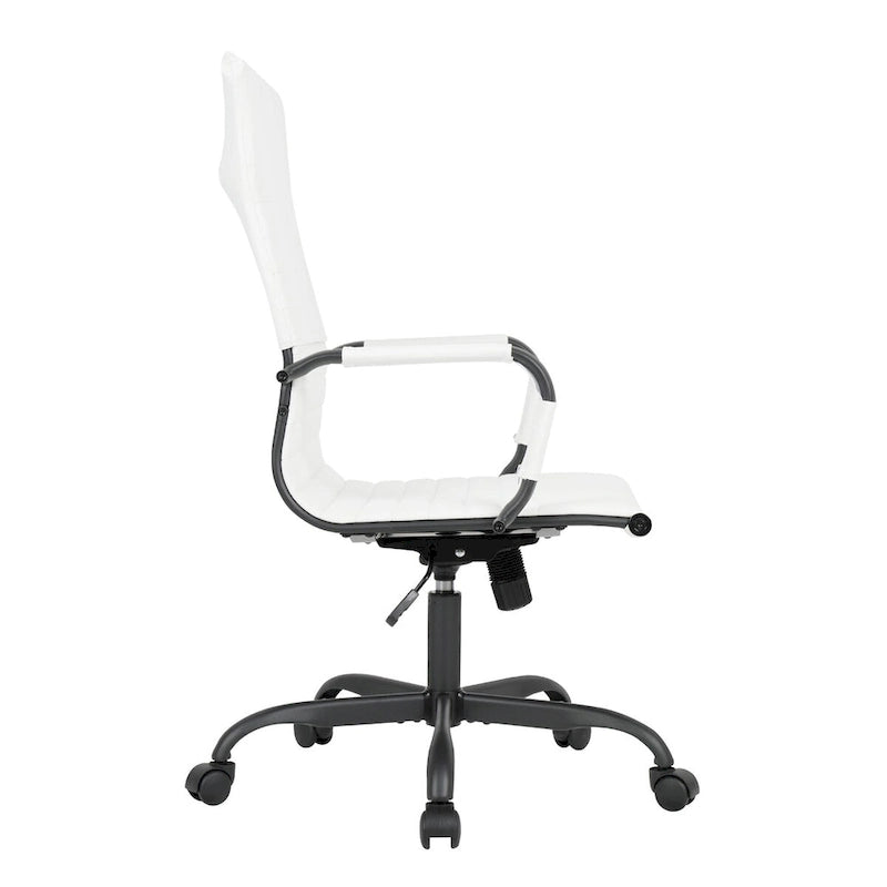 Fauteuil de bureau pivotant Harris en cuir côtelé, dossier haut réglable, structure en métal noir, idéal pour les réunions à domicile, les conférences et les travaux informatiques.