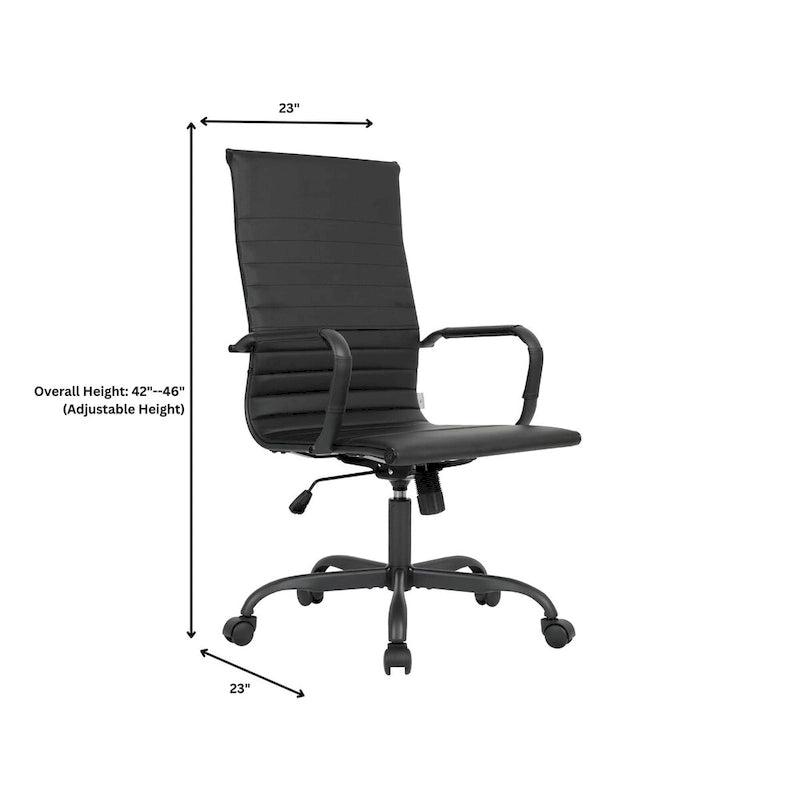 Fauteuil de bureau pivotant Harris en cuir côtelé, dossier haut réglable, structure en métal noir, idéal pour les réunions à domicile, les conférences et les travaux informatiques.