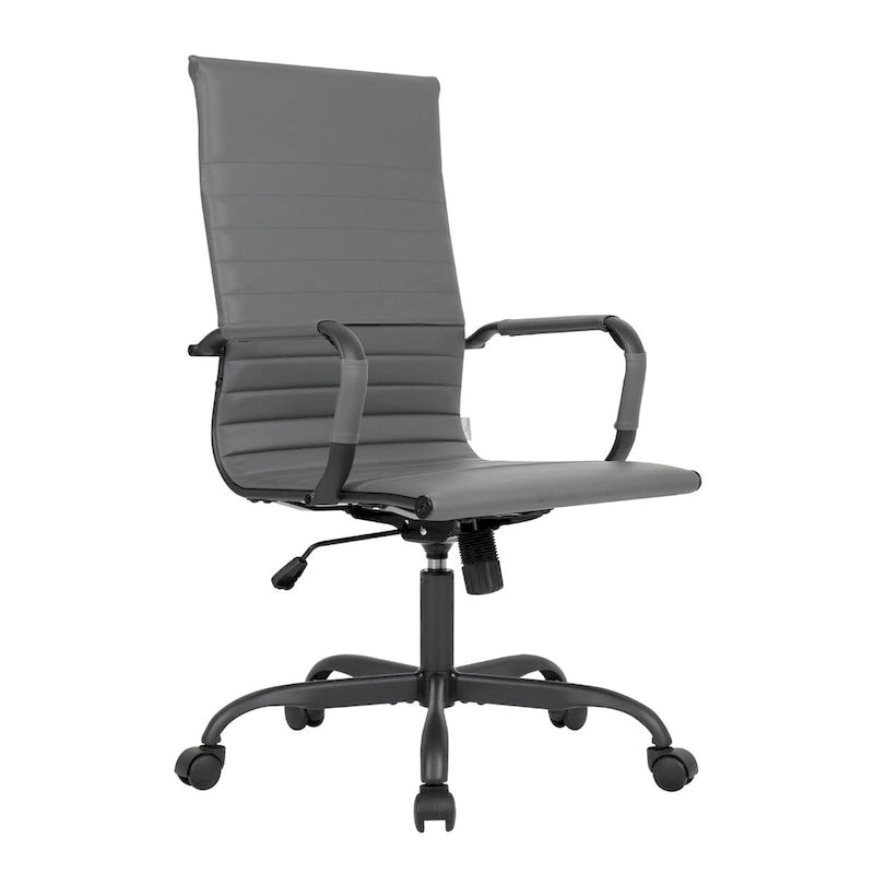 Fauteuil de bureau pivotant Harris en cuir côtelé, dossier haut réglable, structure en métal noir, idéal pour les réunions à domicile, les conférences et les travaux informatiques.
