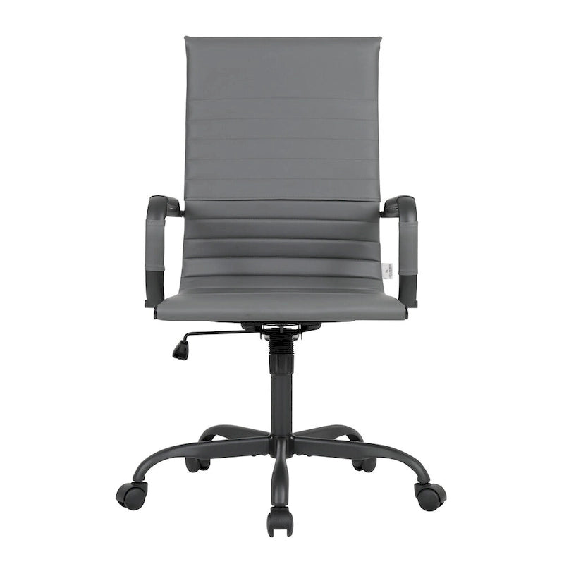 Fauteuil de bureau pivotant Harris en cuir côtelé, dossier haut réglable, structure en métal noir, idéal pour les réunions à domicile, les conférences et les travaux informatiques.