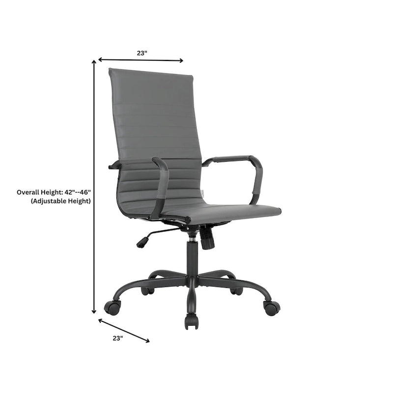Fauteuil de bureau pivotant Harris en cuir côtelé, dossier haut réglable, structure en métal noir, idéal pour les réunions à domicile, les conférences et les travaux informatiques.