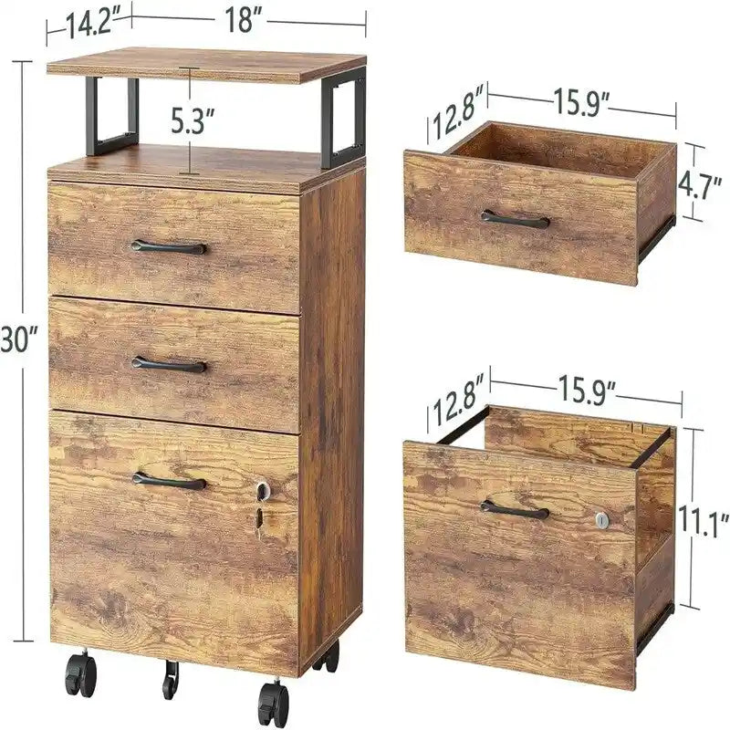 Classeur à roulettes à 3 tiroirs - 16 cm (P) x 76,5 cm (L) x 55 cm (H)