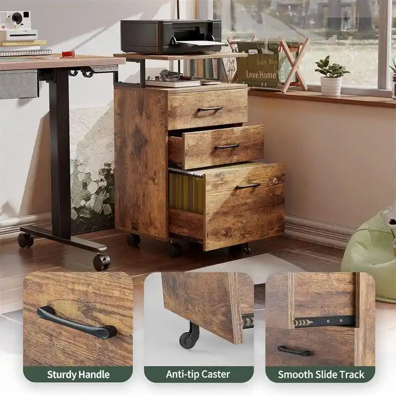 Classeur à roulettes à 3 tiroirs - 16 cm (P) x 76,5 cm (L) x 55 cm (H)