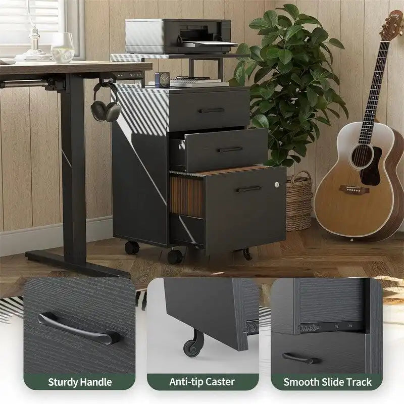 Classeur à roulettes à 3 tiroirs - 16 cm (P) x 76,5 cm (L) x 55 cm (H)