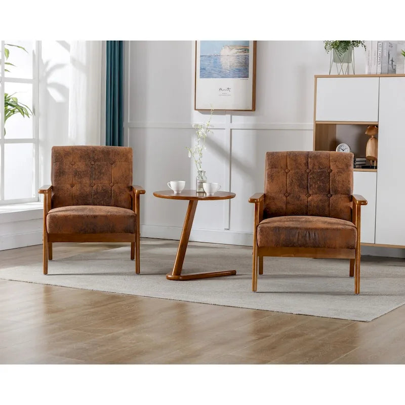 Ensemble de 2 fauteuils d'appoint avec table d'appoint et accoudoirs pour salon, chambre ou bureau - 78 cm (H) x 65 cm (L) x 71 cm (P)