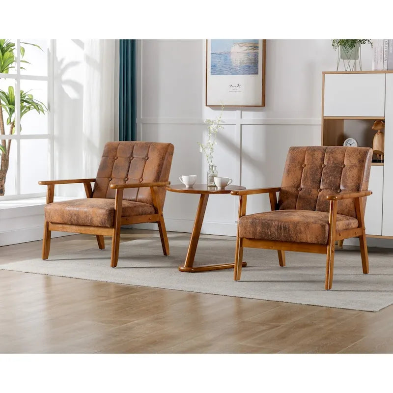 Ensemble de 2 fauteuils d'appoint avec table d'appoint et accoudoirs pour salon, chambre ou bureau - 78 cm (H) x 65 cm (L) x 71 cm (P)