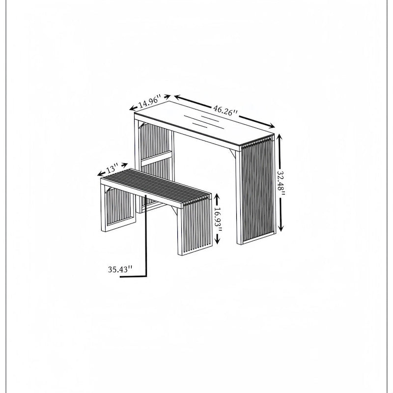 Ensemble de salle à manger 3 pièces : banc et table