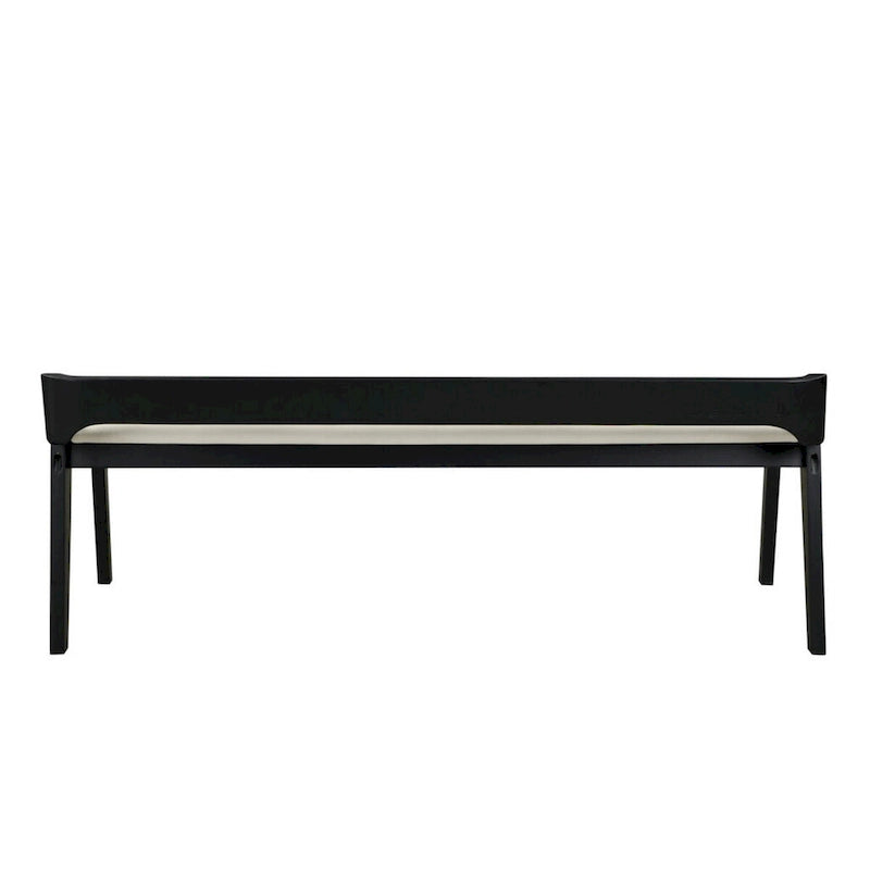 Banc de salle à manger Kee de 152 cm (60 pouces), structure en bois d'hévéa noir, dossier bas, assise rembourrée