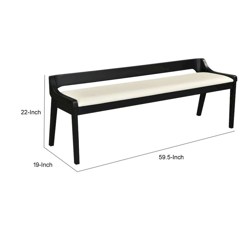 Banc de salle à manger Kee de 152 cm (60 pouces), structure en bois d'hévéa noir, dossier bas, assise rembourrée