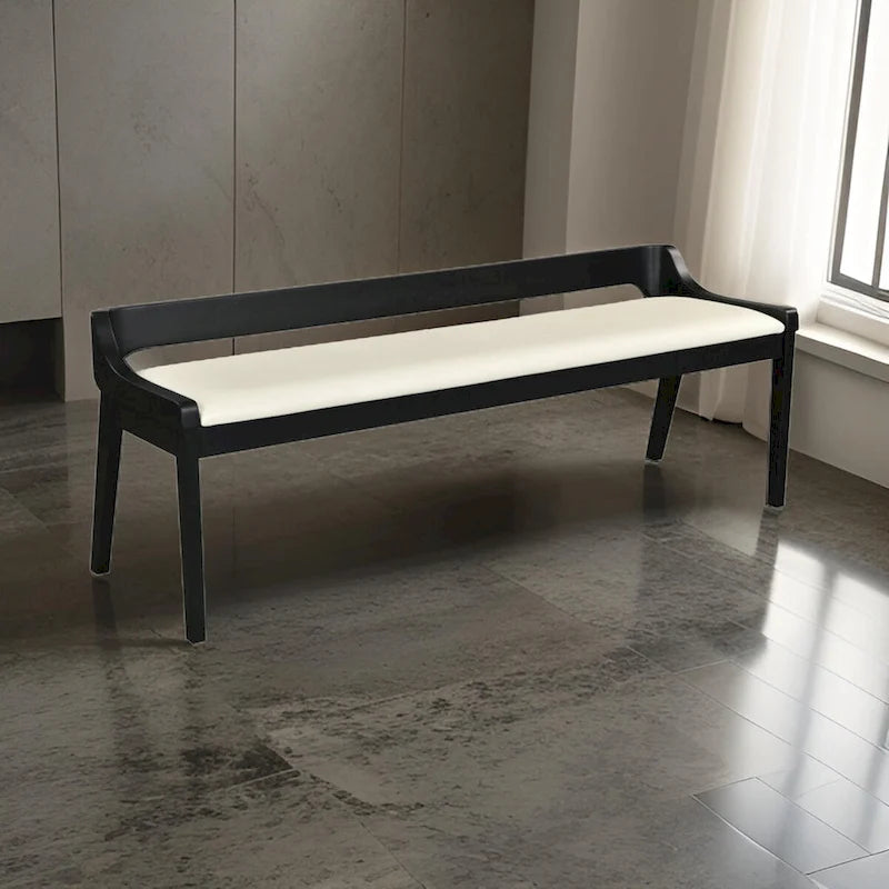 Banc de salle à manger Kee de 152 cm (60 pouces), structure en bois d'hévéa noir, dossier bas, assise rembourrée