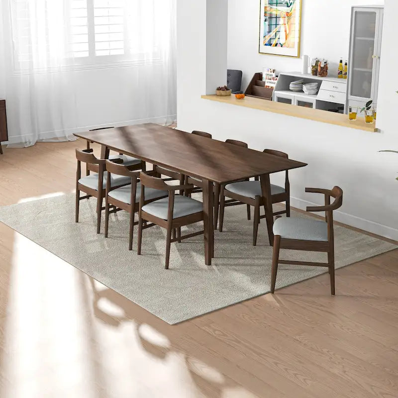 Ensemble de salle à manger confortable 9 pièces en bois massif Avondale, style moderne du milieu du siècle