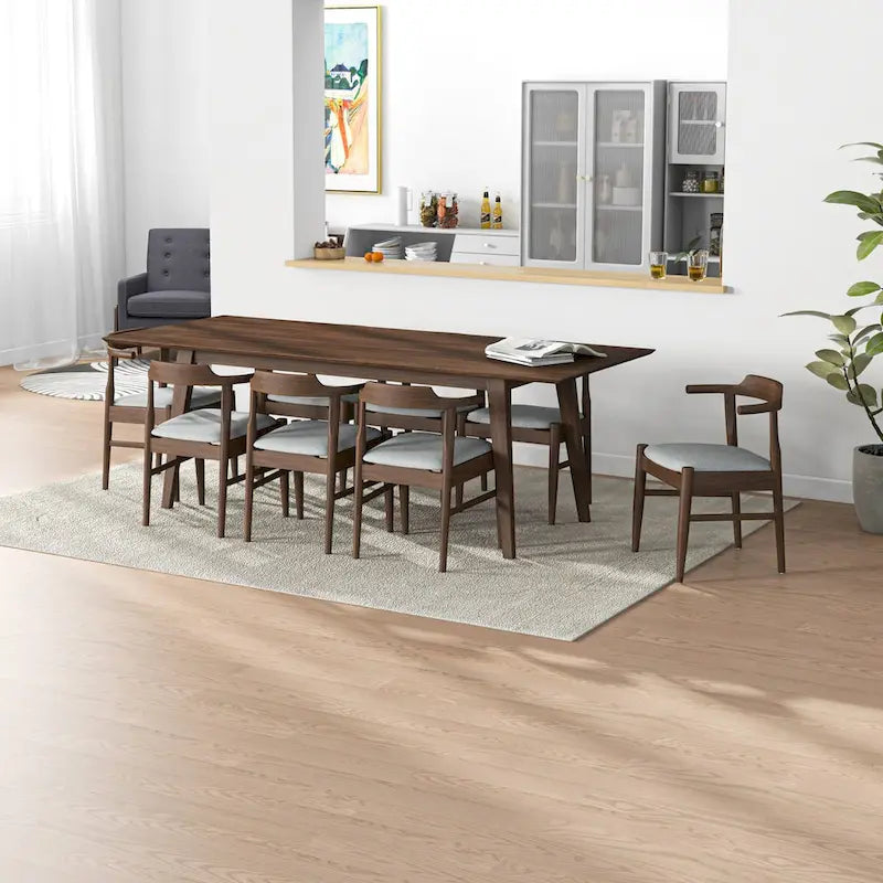 Ensemble de salle à manger confortable 9 pièces en bois massif Avondale, style moderne du milieu du siècle