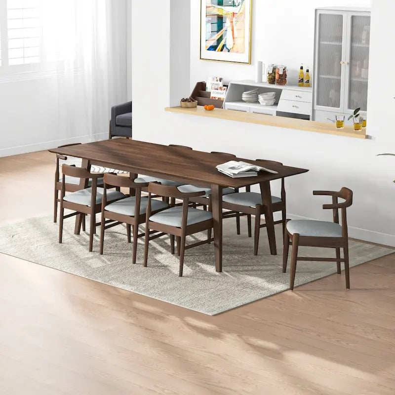 Ensemble de salle à manger confortable 9 pièces en bois massif Avondale, style moderne du milieu du siècle