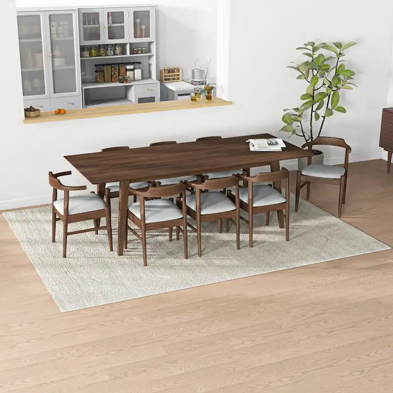 Ensemble de salle à manger confortable 9 pièces en bois massif Avondale, style moderne du milieu du siècle