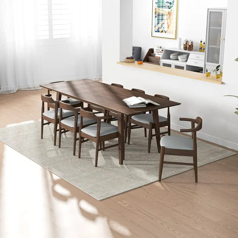 Ensemble de salle à manger confortable 9 pièces en bois massif Avondale, style moderne du milieu du siècle