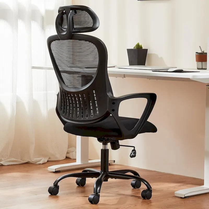 Chaise de bureau ergonomique, chaise de bureau à dossier haut avec appui-tête, chaise de bureau pivotante en maille pour ordinateur à domicile