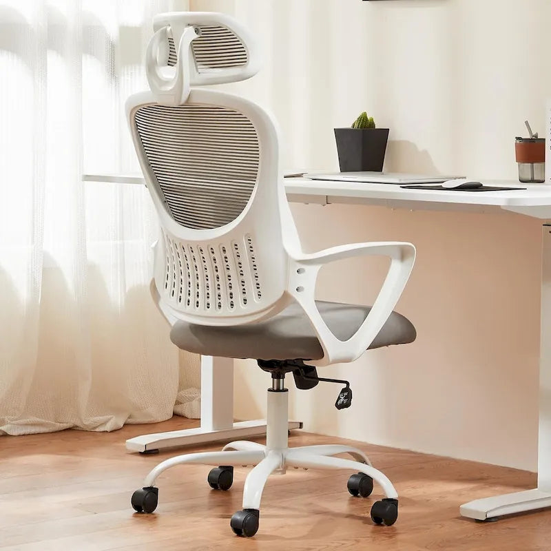 Chaise de bureau ergonomique, chaise de bureau à dossier haut avec appui-tête, chaise de bureau pivotante en maille pour ordinateur à domicile