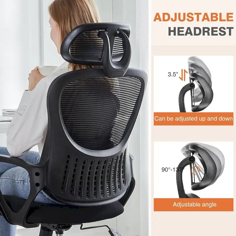 Chaise de bureau ergonomique, chaise de bureau à dossier haut avec appui-tête, chaise de bureau pivotante en maille pour ordinateur à domicile