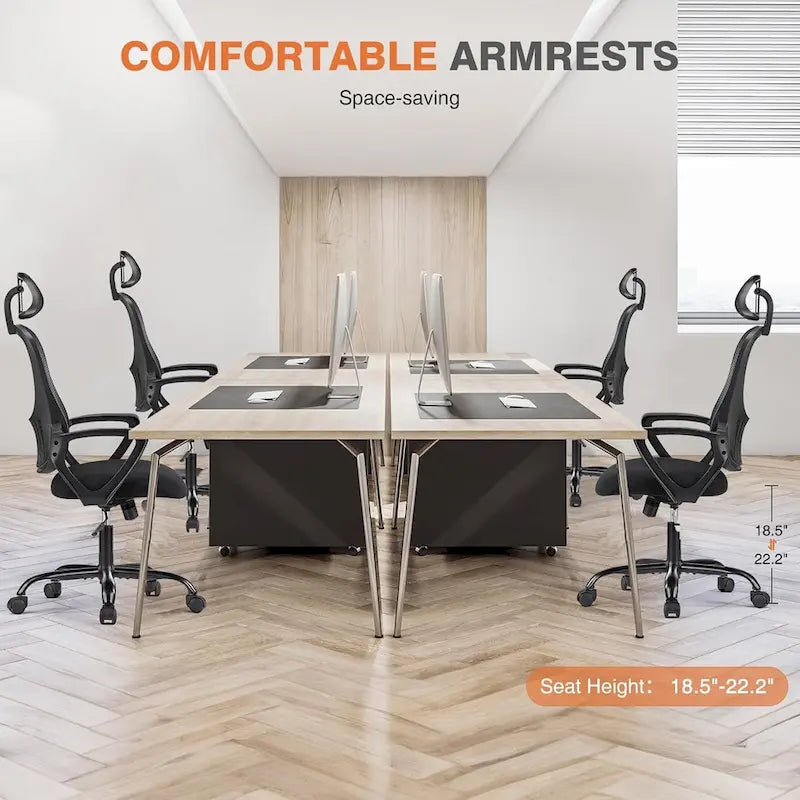 Chaise de bureau ergonomique, chaise de bureau à dossier haut avec appui-tête, chaise de bureau pivotante en maille pour ordinateur à domicile
