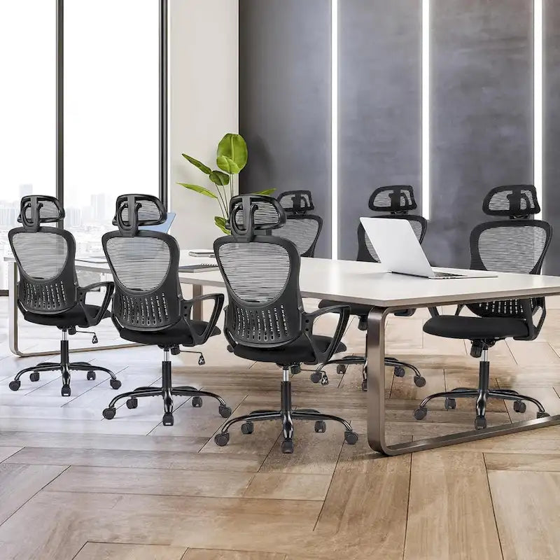 Chaise de bureau ergonomique, chaise de bureau à dossier haut avec appui-tête, chaise de bureau pivotante en maille pour ordinateur à domicile