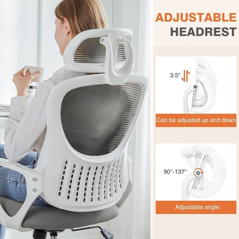 Chaise de bureau ergonomique, chaise de bureau à dossier haut avec appui-tête, chaise de bureau pivotante en maille pour ordinateur à domicile