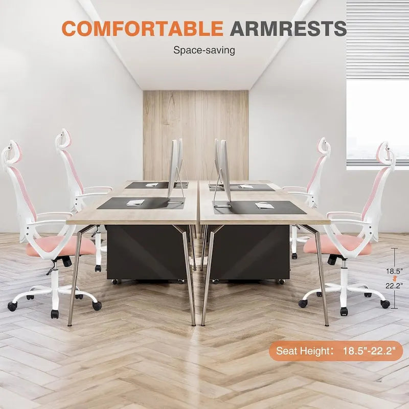 Chaise de bureau ergonomique, chaise de bureau à dossier haut avec appui-tête, chaise de bureau pivotante en maille pour ordinateur à domicile