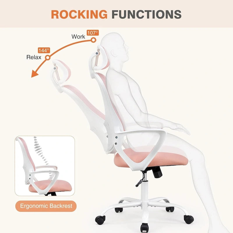 Chaise de bureau ergonomique, chaise de bureau à dossier haut avec appui-tête, chaise de bureau pivotante en maille pour ordinateur à domicile