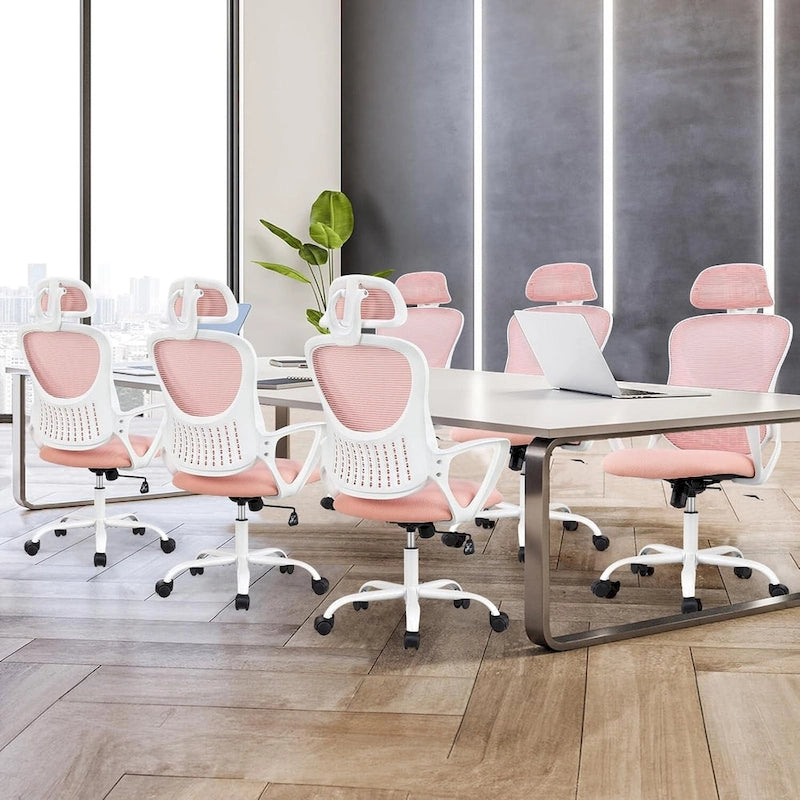 Chaise de bureau ergonomique, chaise de bureau à dossier haut avec appui-tête, chaise de bureau pivotante en maille pour ordinateur à domicile