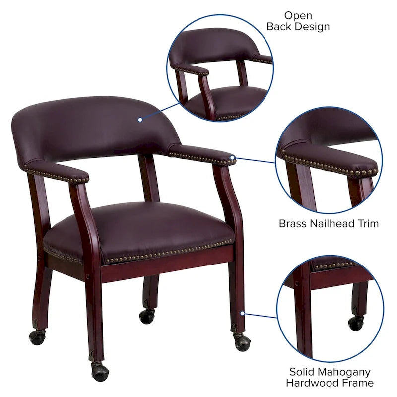 Chaise de conférence avec garniture cloutée décorative et roulettes