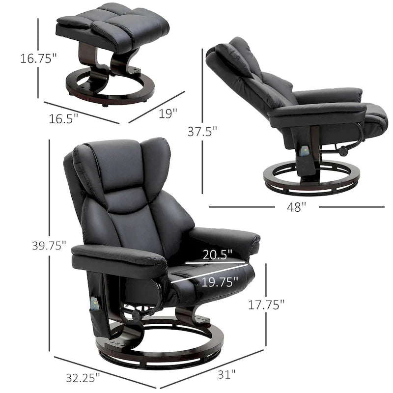 Fauteuil de massage inclinable HOMCOM avec repose-pieds ottoman