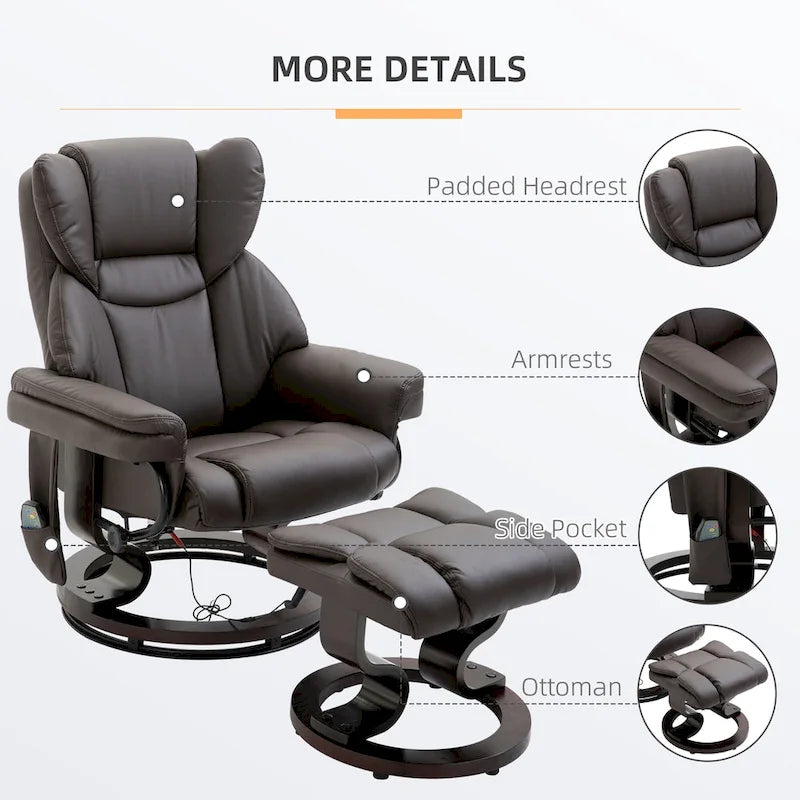 Fauteuil de massage inclinable HOMCOM avec repose-pieds ottoman