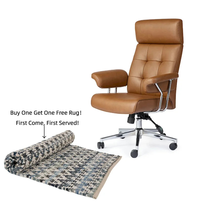 Fauteuil de bureau pivotant à dossier haut réglable en similicuir marron Glitzhome, style moderne du milieu du siècle, avec accoudoirs et vérin à gaz