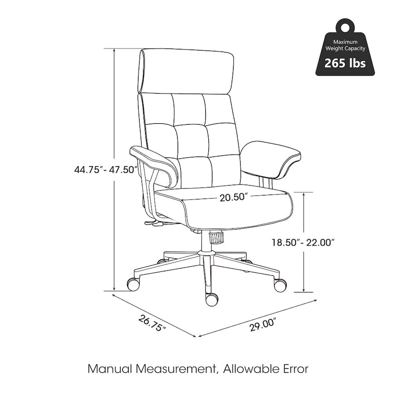 Fauteuil de bureau pivotant à dossier haut réglable en similicuir marron Glitzhome, style moderne du milieu du siècle, avec accoudoirs et vérin à gaz