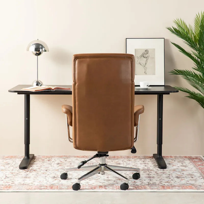 Fauteuil de bureau pivotant à dossier haut réglable en similicuir marron Glitzhome, style moderne du milieu du siècle, avec accoudoirs et vérin à gaz