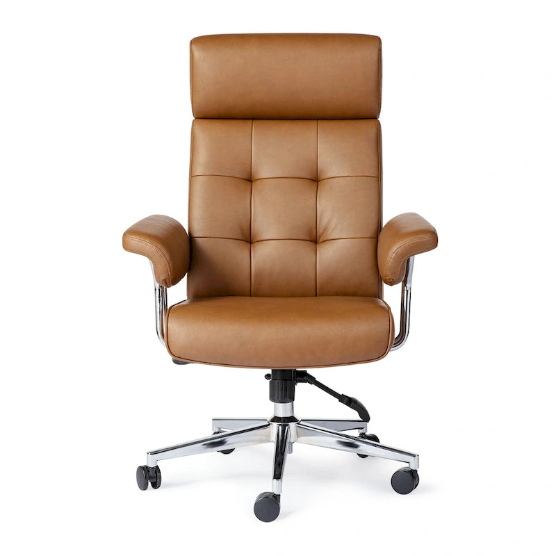 Fauteuil de bureau pivotant à dossier haut réglable en similicuir marron Glitzhome, style moderne du milieu du siècle, avec accoudoirs et vérin à gaz
