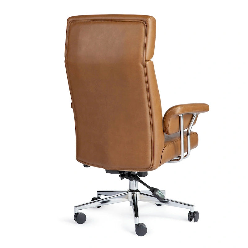 Fauteuil de bureau pivotant à dossier haut réglable en similicuir marron Glitzhome, style moderne du milieu du siècle, avec accoudoirs et vérin à gaz