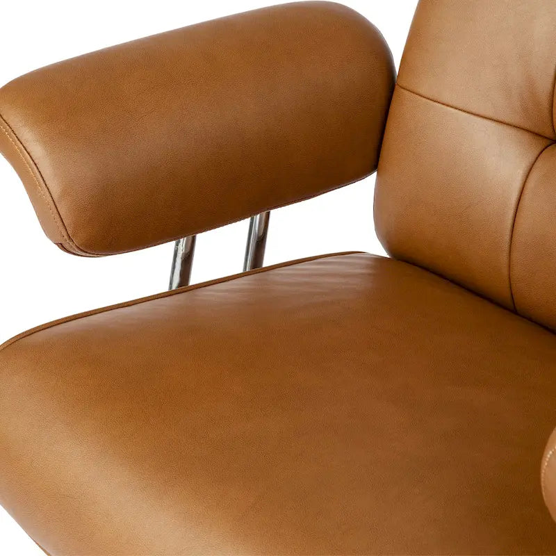 Fauteuil de bureau pivotant à dossier haut réglable en similicuir marron Glitzhome, style moderne du milieu du siècle, avec accoudoirs et vérin à gaz
